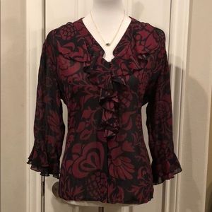 Maroon and Black Button Dress Professional Blouse